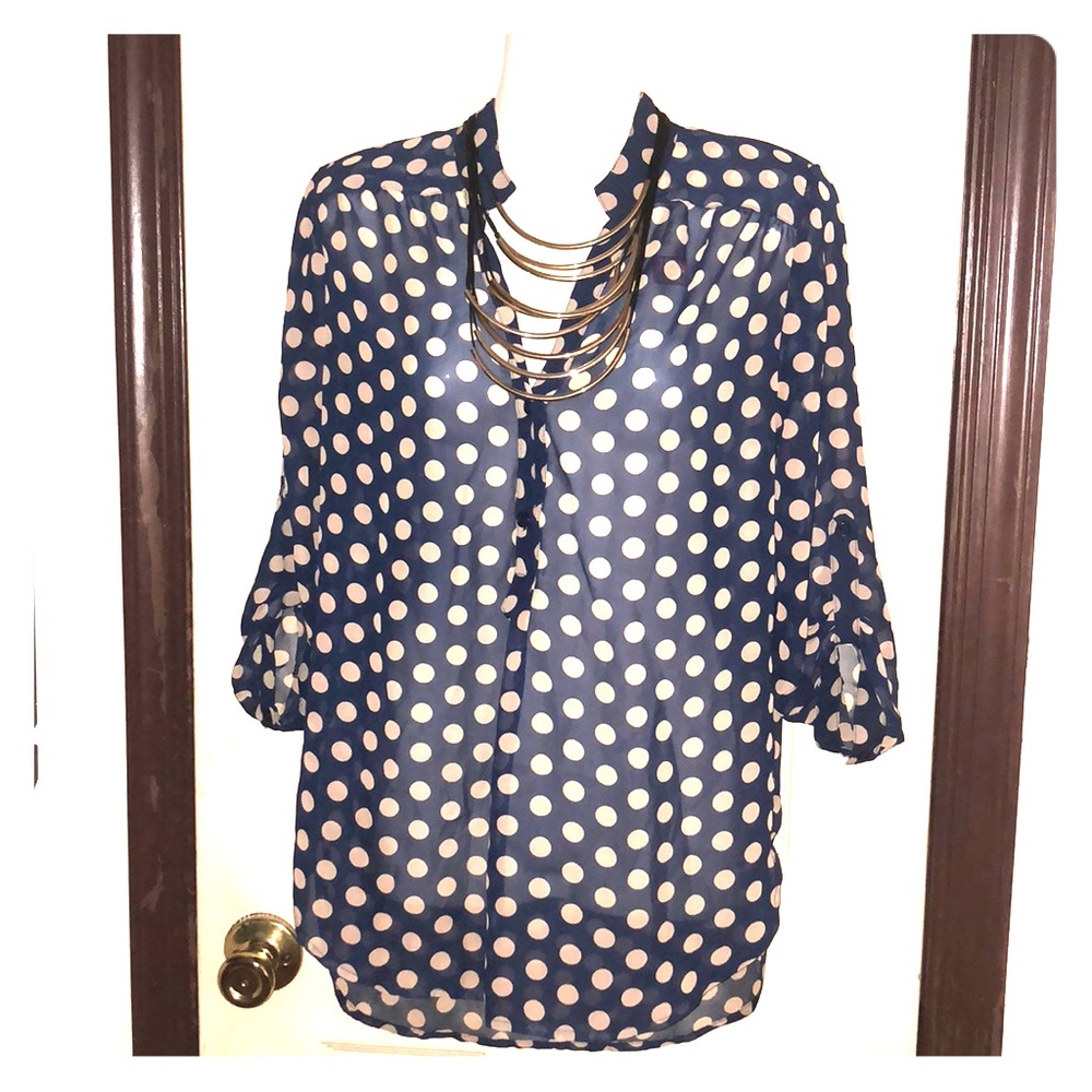 Blue blouse with white polka dots